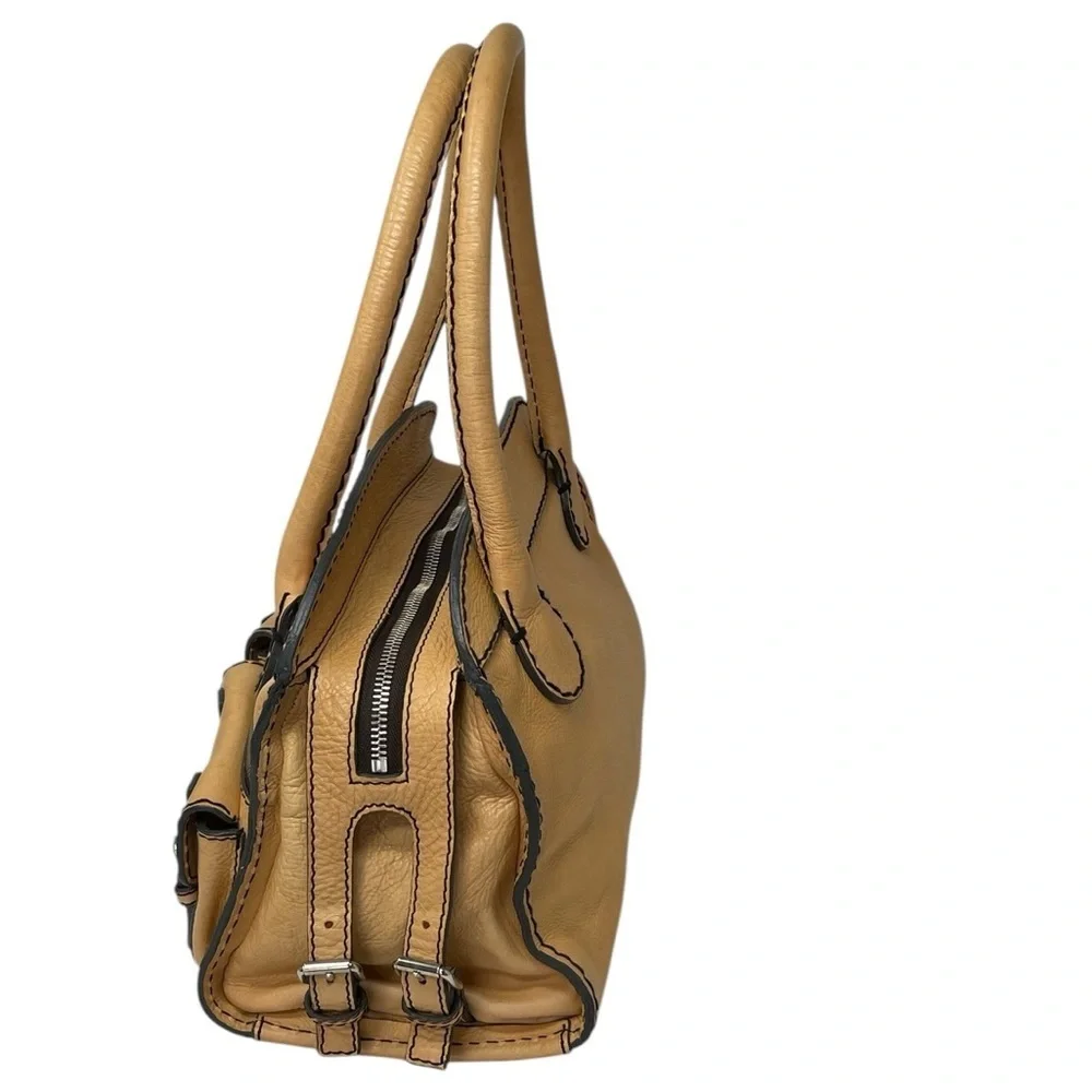 CHLOE Satchel Tote Purse Camel Brown Leather Buttery Pebbled Leather Luxury